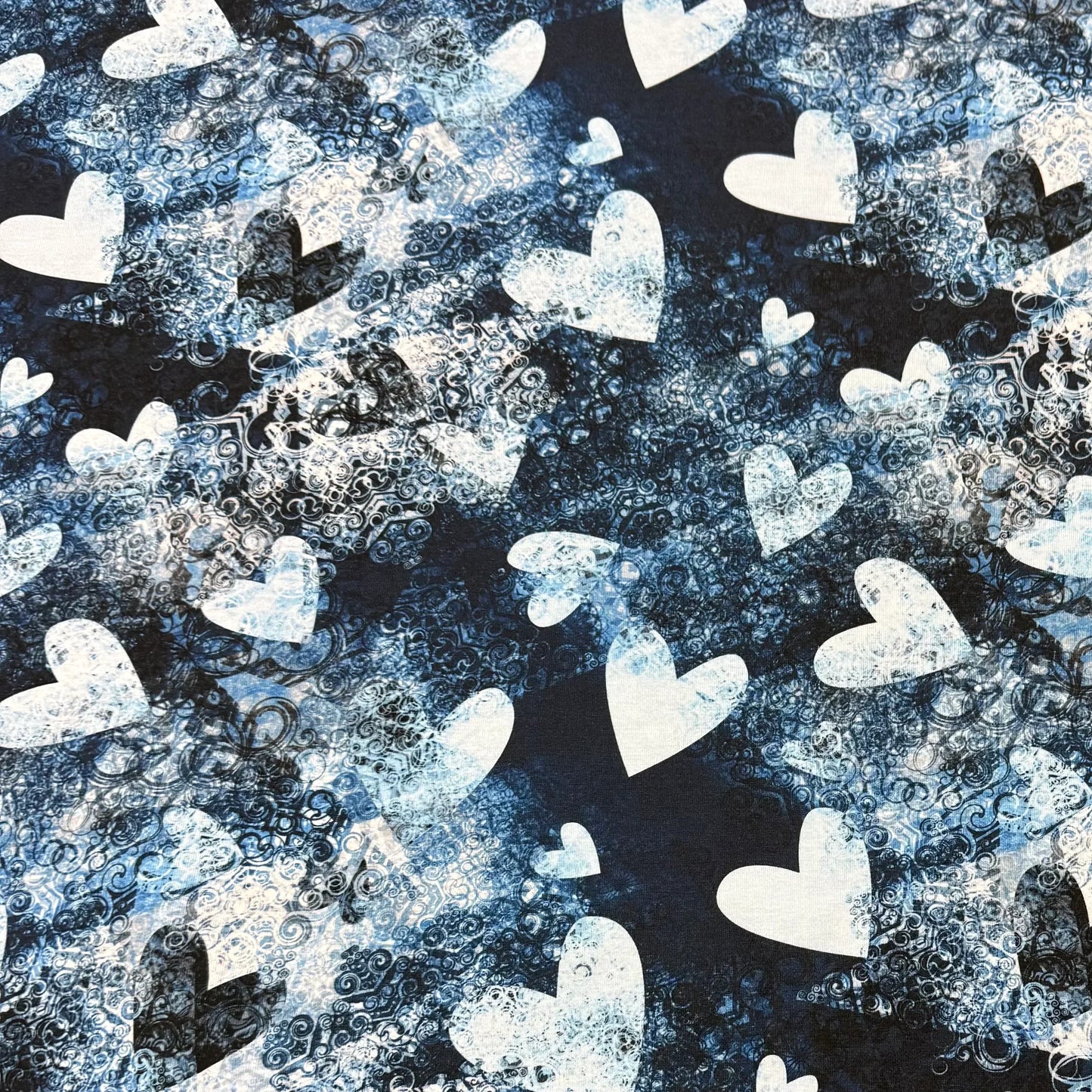 Frozen Hearts and Swirls on Bamboo/Spandex Jersey Fabric