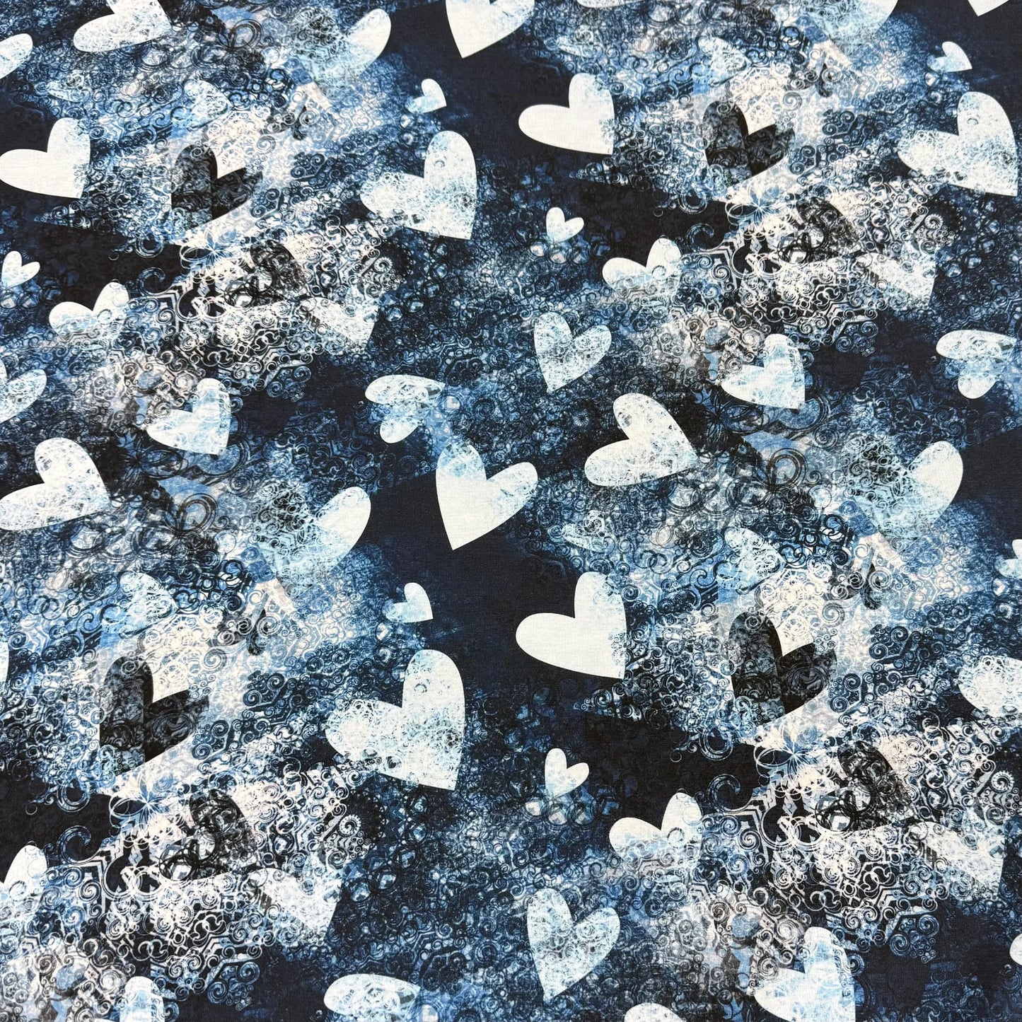 Frozen Hearts and Swirls on Bamboo/Spandex Jersey Fabric