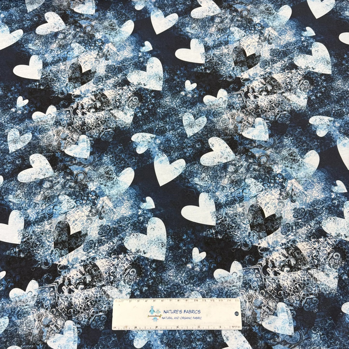 Frozen Hearts and Swirls on Bamboo/Spandex Jersey Fabric