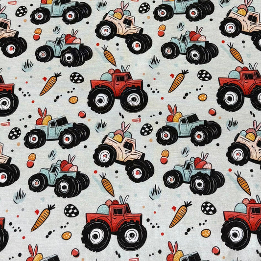 Easter Trucks on Bamboo/Spandex Jersey Fabric