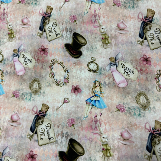 Alice and the White Rabbit on Watercolor Organic Cotton/Spandex Jersey Fabric - Nature's Fabrics