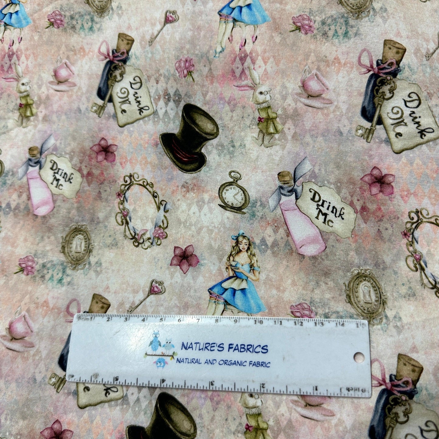 Alice and the White Rabbit on Watercolor Organic Cotton/Spandex Jersey Fabric - Nature's Fabrics
