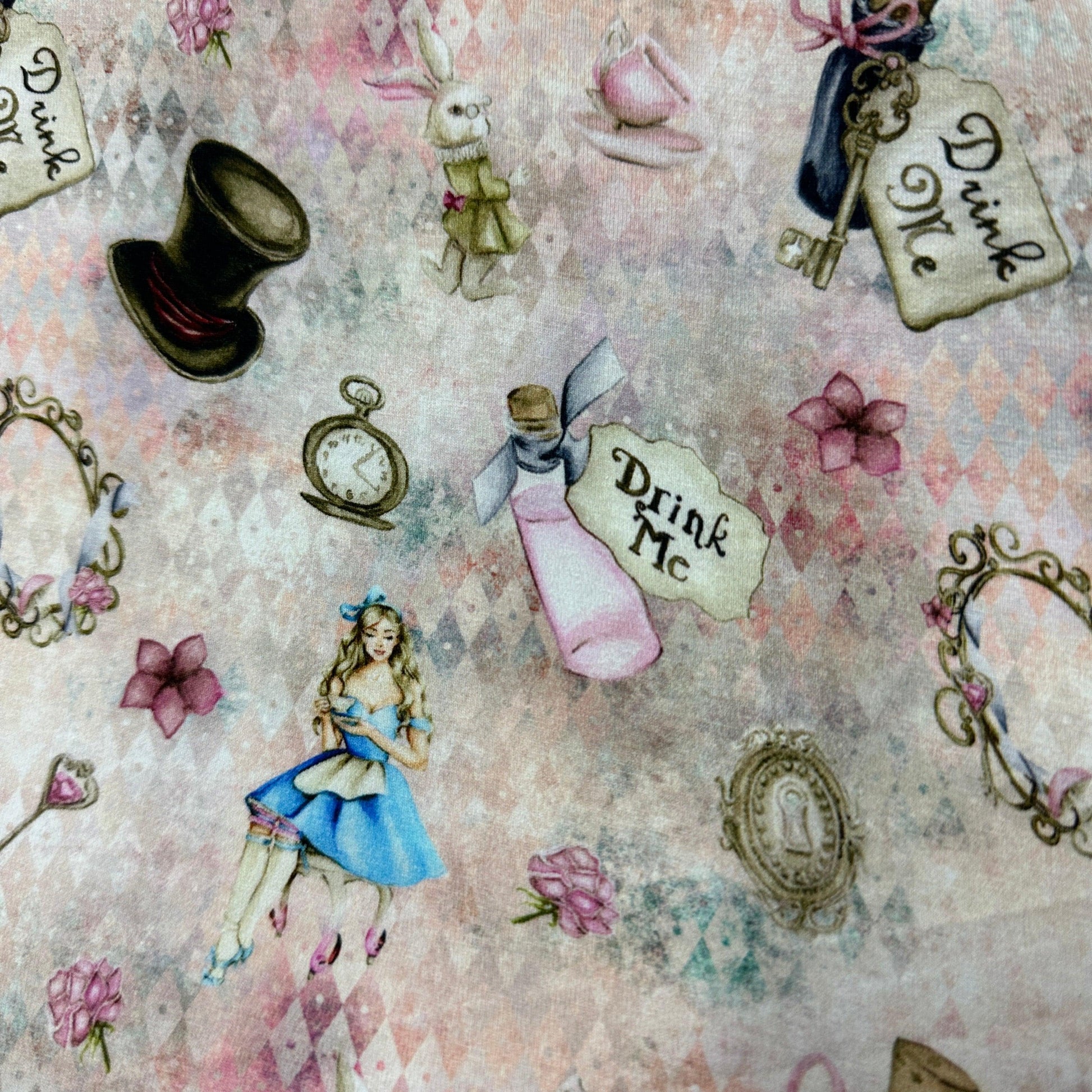 Alice and the White Rabbit on Watercolor Organic Cotton/Spandex Jersey Fabric - Nature's Fabrics