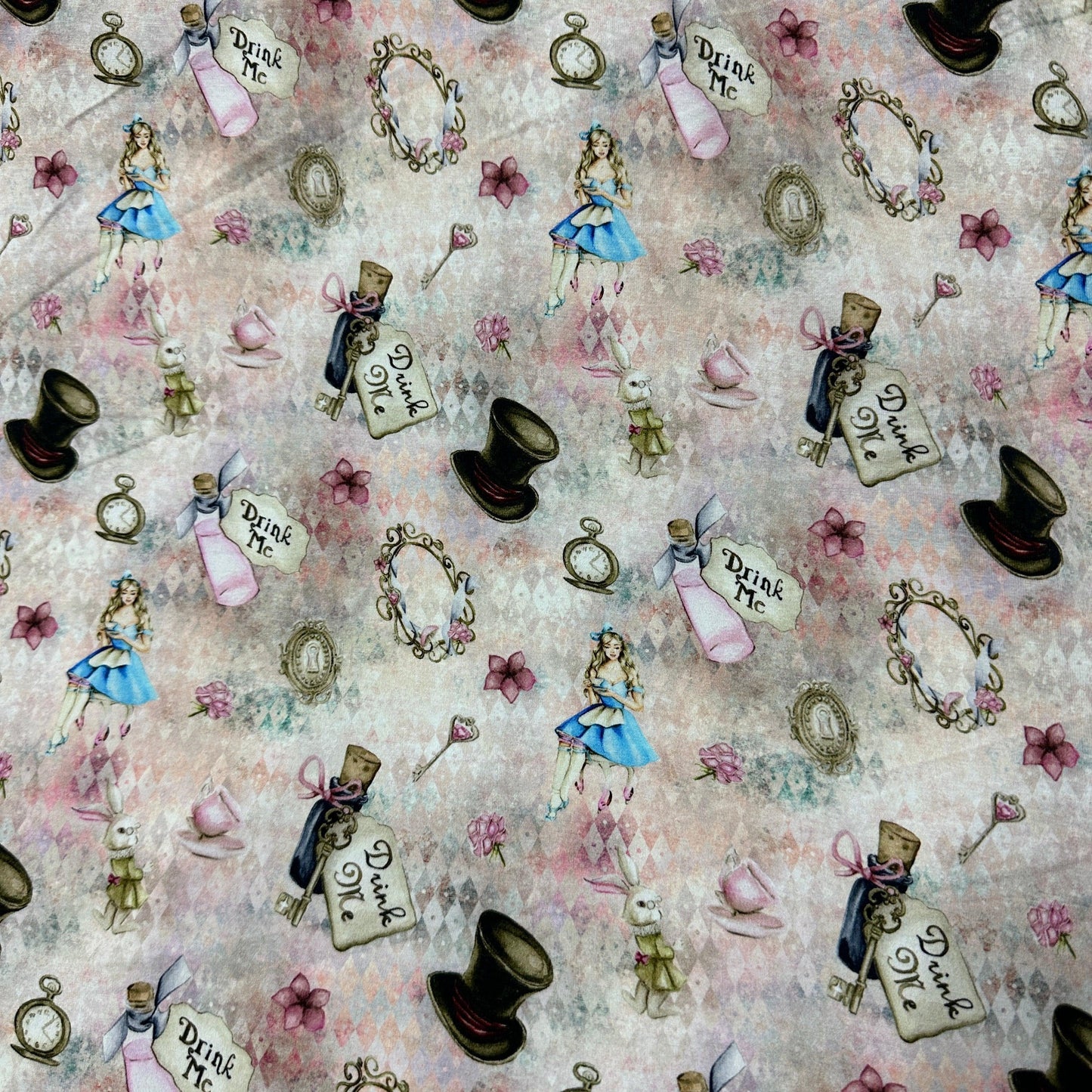Alice and the White Rabbit on Watercolor Organic Cotton/Spandex Jersey Fabric - Nature's Fabrics