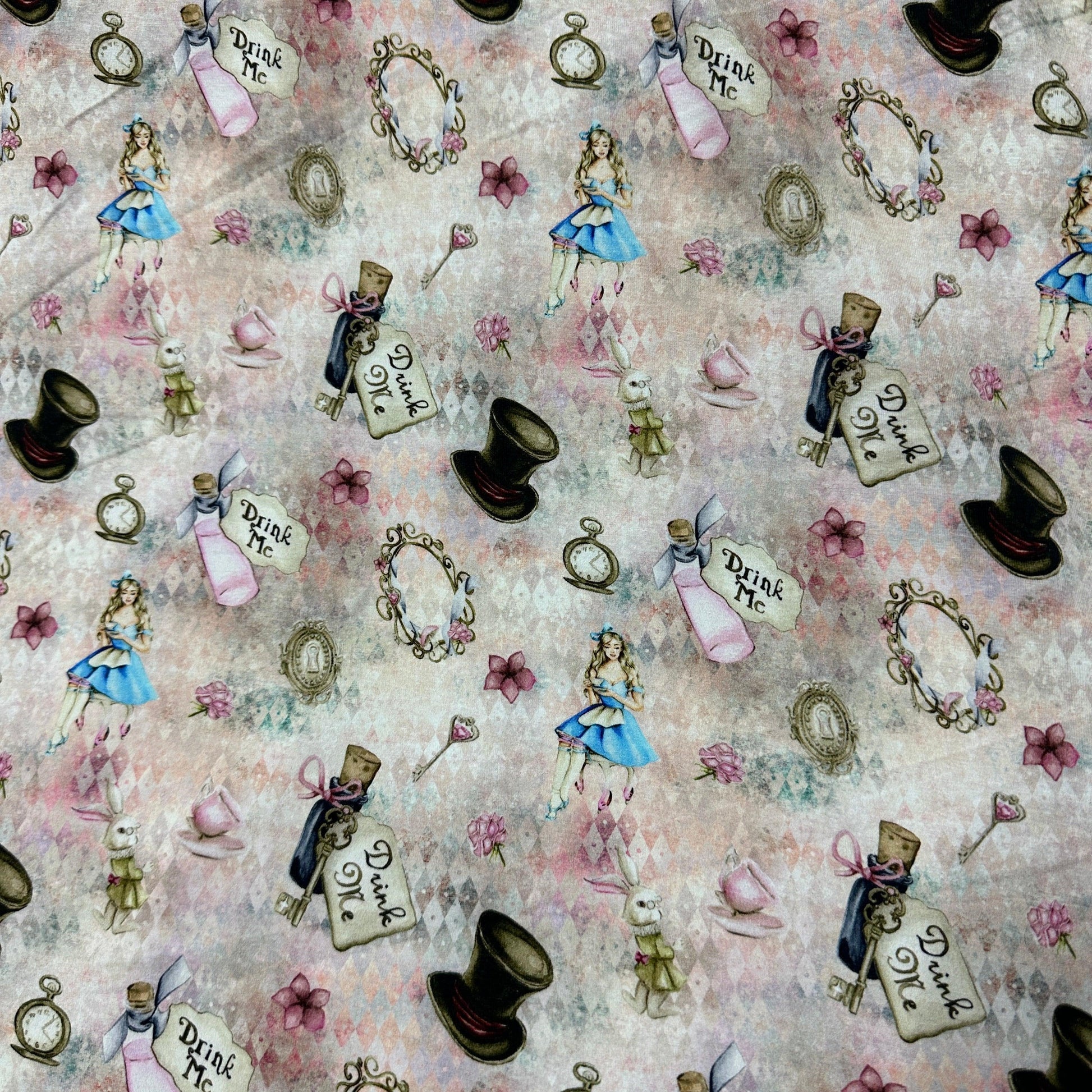 Alice and the White Rabbit on Watercolor Organic Cotton/Spandex Jersey Fabric - Nature's Fabrics