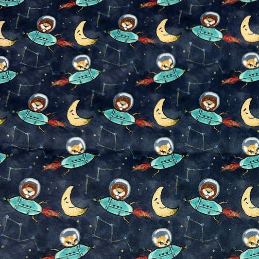 Animal Space on Navy 1 mil PUL Fabric - Made in the USA - Nature's Fabrics