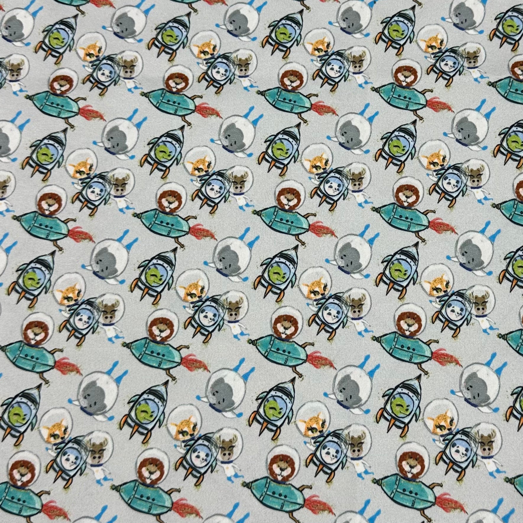 Animals Space on Gray 1 mil PUL Fabric - Made in the USA - Nature's Fabrics