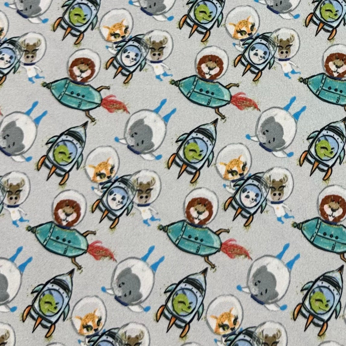 Animals Space on Gray 1 mil PUL Fabric - Made in the USA - Nature's Fabrics