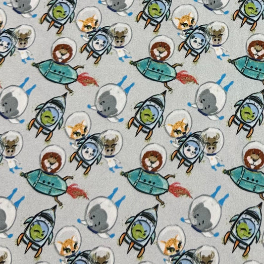 Animals Space on Gray 1 mil PUL Fabric - Made in the USA - Nature's Fabrics