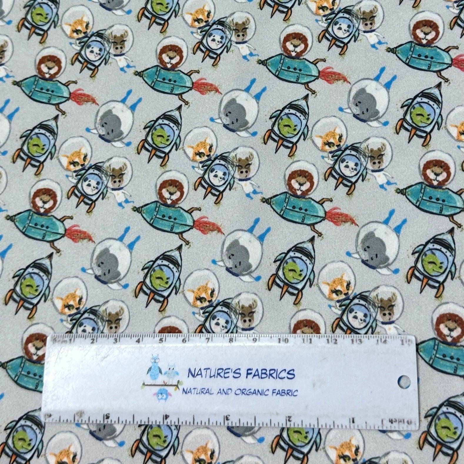 Animals Space on Gray 1 mil PUL Fabric - Made in the USA - Nature's Fabrics