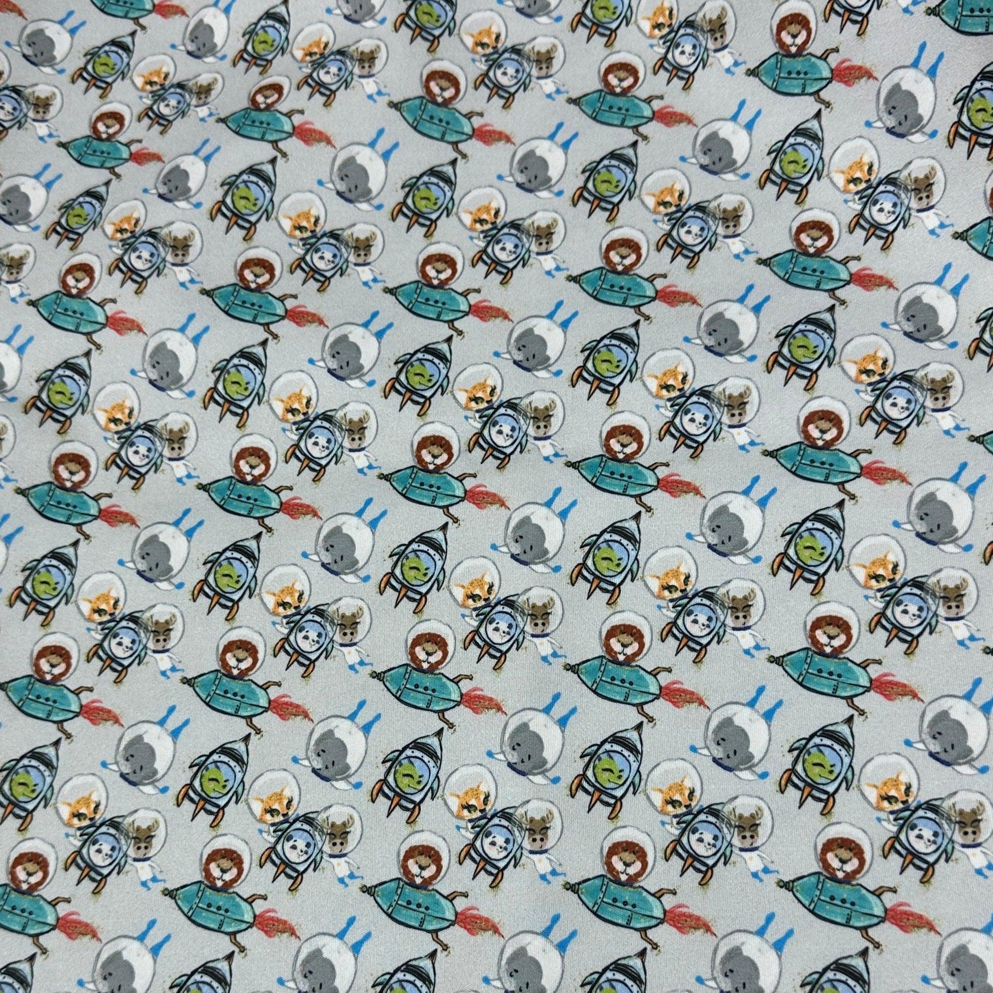Animals Space on Gray 1 mil PUL Fabric - Made in the USA - Nature's Fabrics