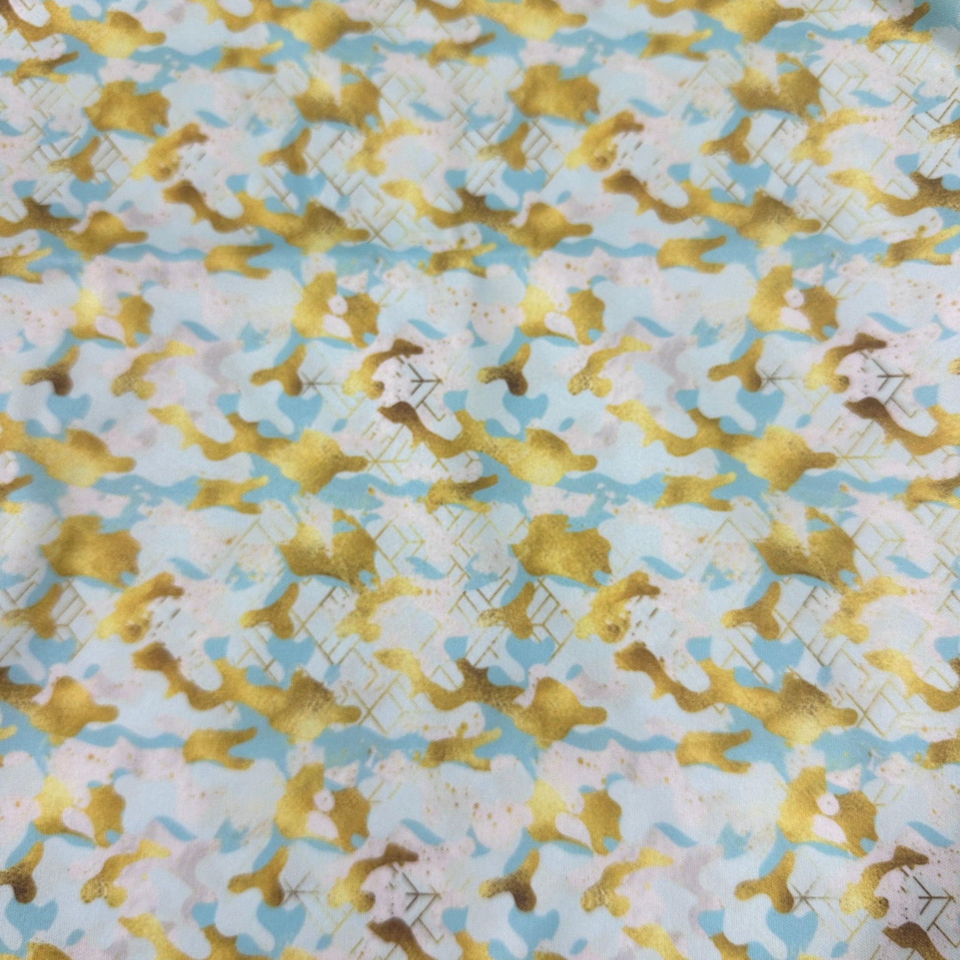 Aqua and Gold Camo 1 mil PUL Fabric - Made in the USA - Nature's Fabrics