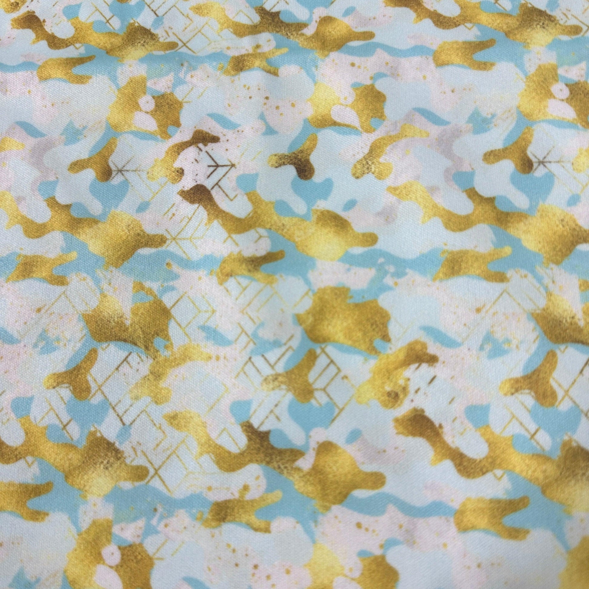 Aqua and Gold Camo 1 mil PUL Fabric - Made in the USA - Nature's Fabrics