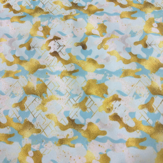 Aqua and Gold Camo 1 mil PUL Fabric - Made in the USA - Nature's Fabrics