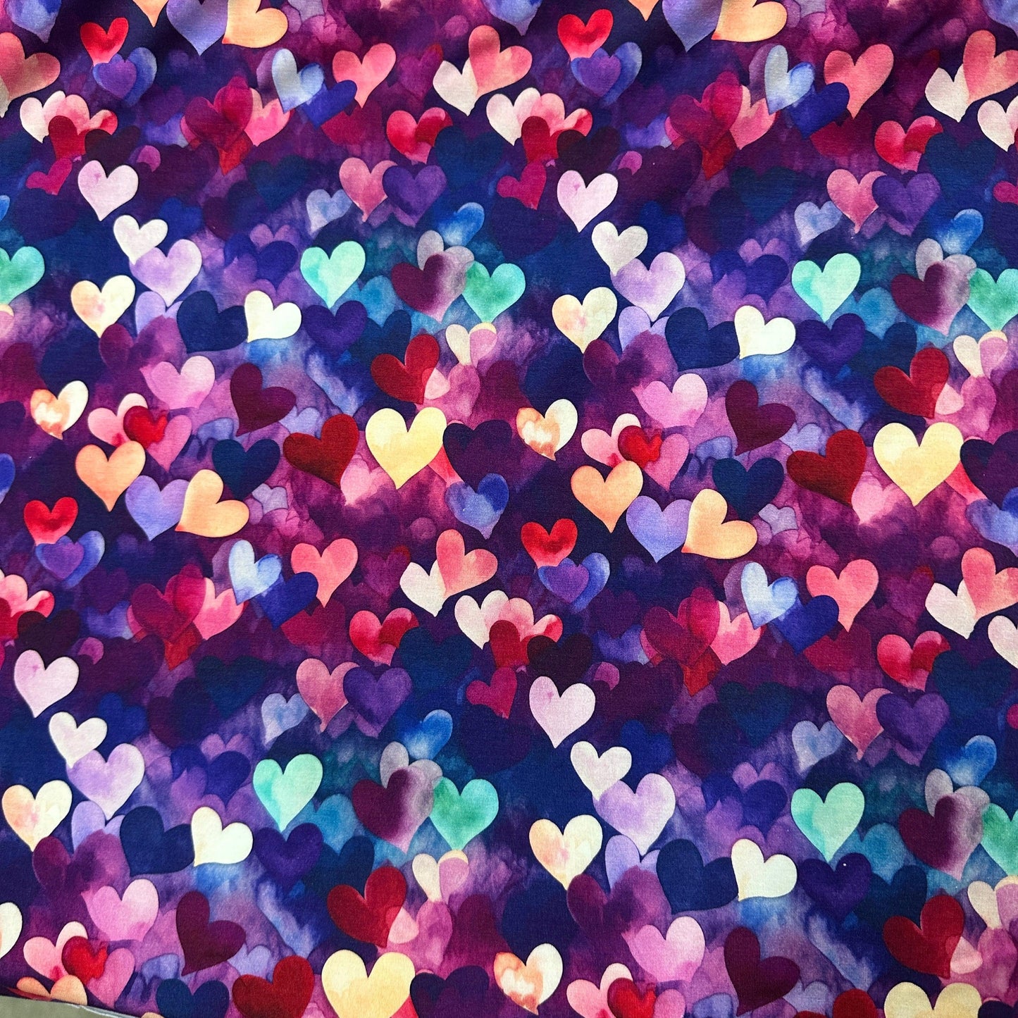 Aqua Painted Hearts on Bamboo/Spandex Jersey Fabric - Nature's Fabrics