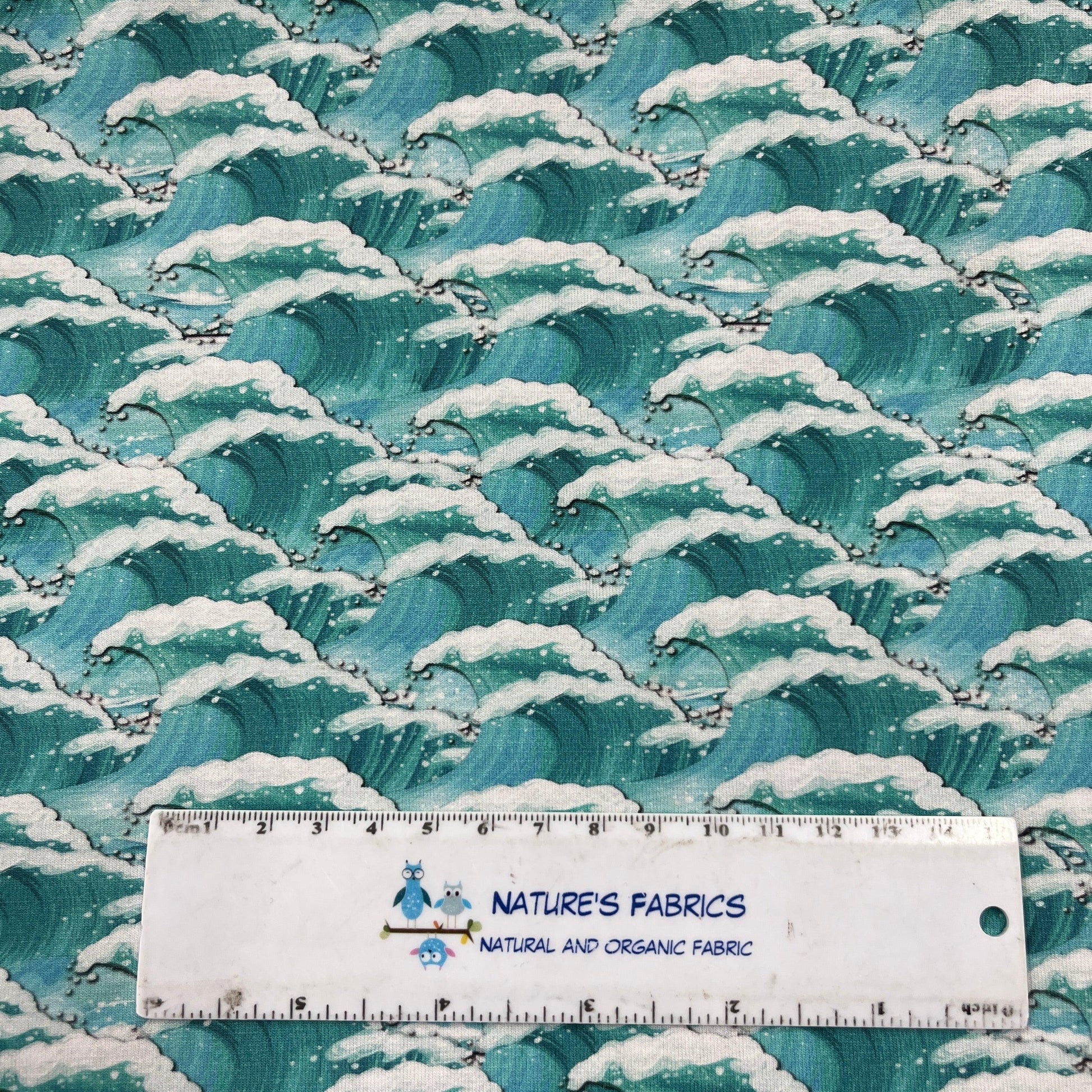 Aqua Waves on Bamboo/Spandex Jersey Fabric - Nature's Fabrics