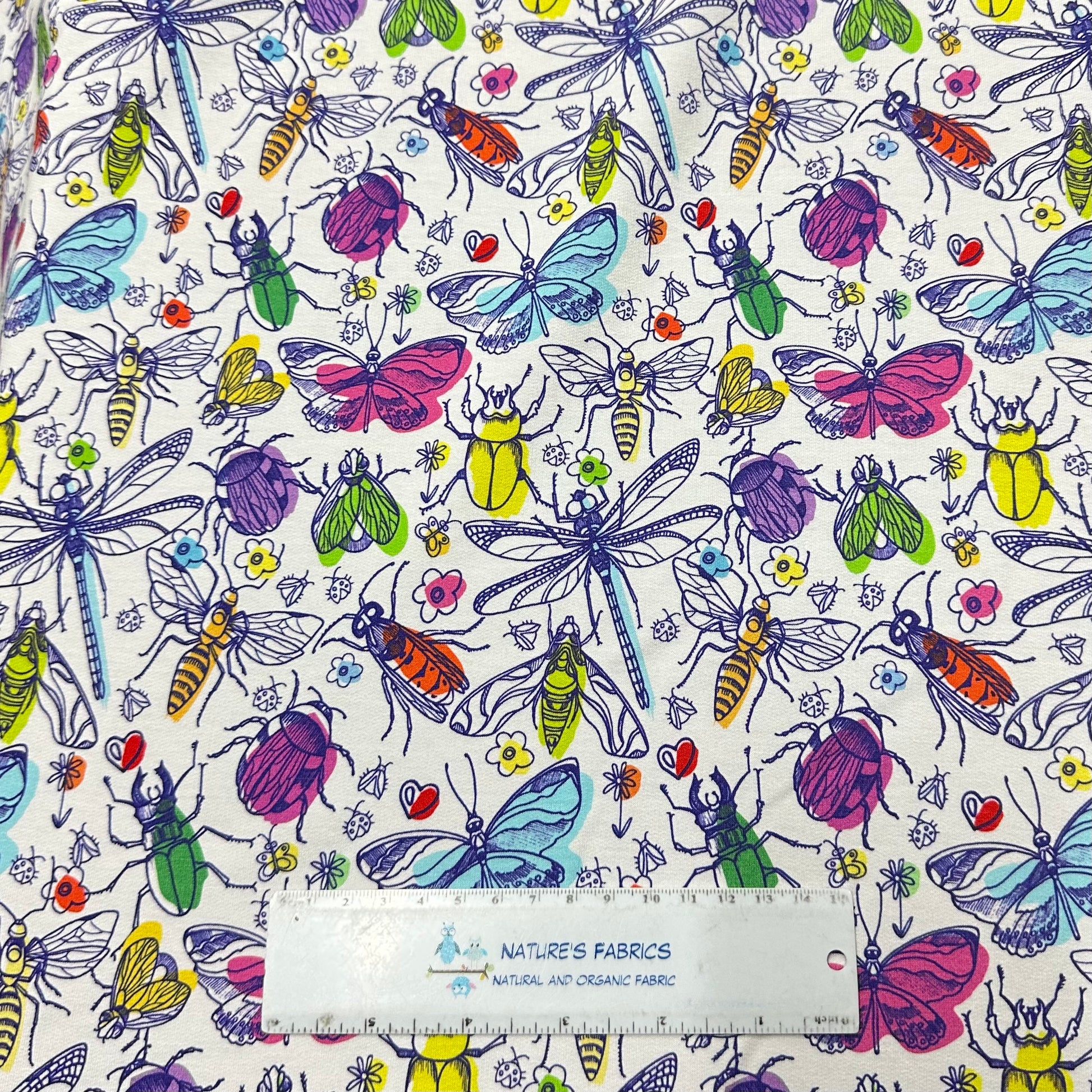 Backyard Bugs on Bamboo Stretch French Terry Fabric - Nature's Fabrics
