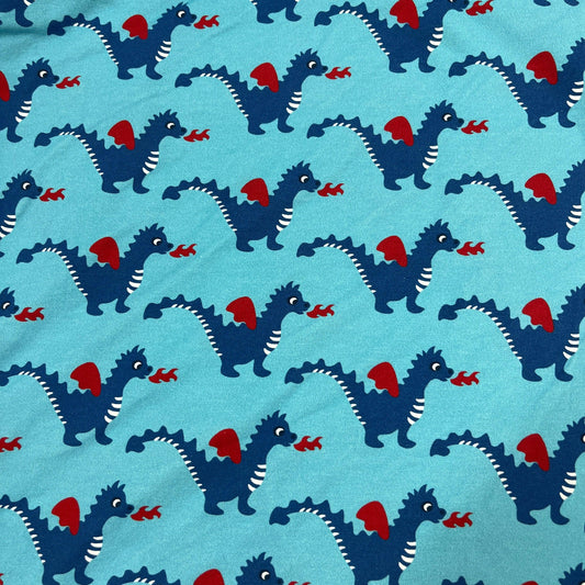 Blue Dragons on Blue Organic Cotton/Spandex Jersey Fabric - Nature's Fabrics