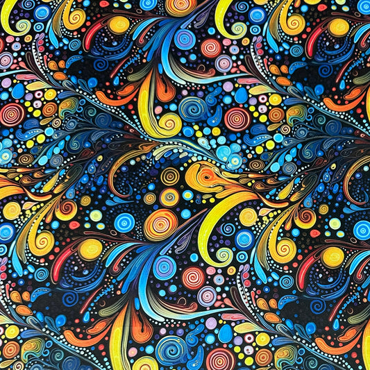 Blue, Orange and Yellow Swirls 1 mil PUL Fabric - Made in the USA - Nature's Fabrics