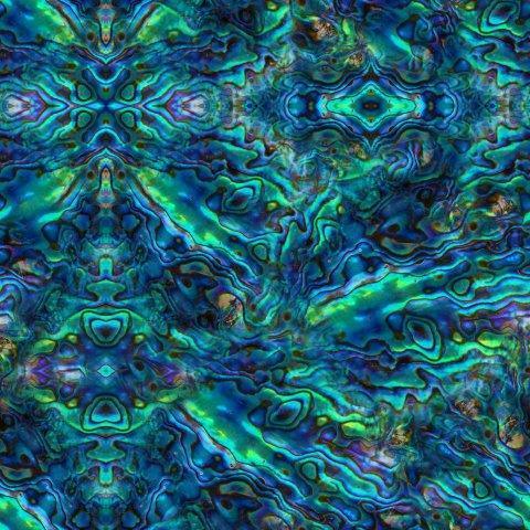 Nature's Fabrics abstract teal and green patterned fabric with organic swirls and symmetry