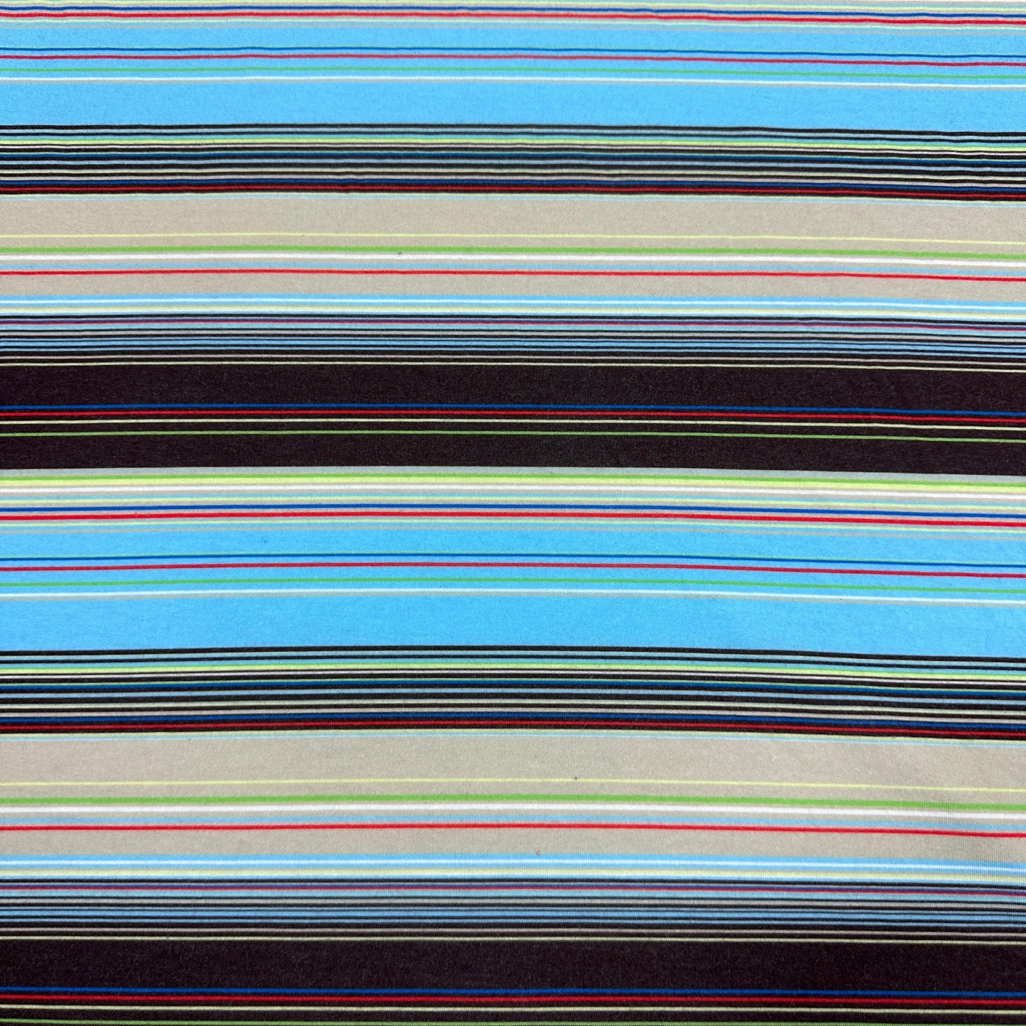 Brown and Blue Double Stripe Cotton/Spandex Jersey Fabric - Nature's Fabrics