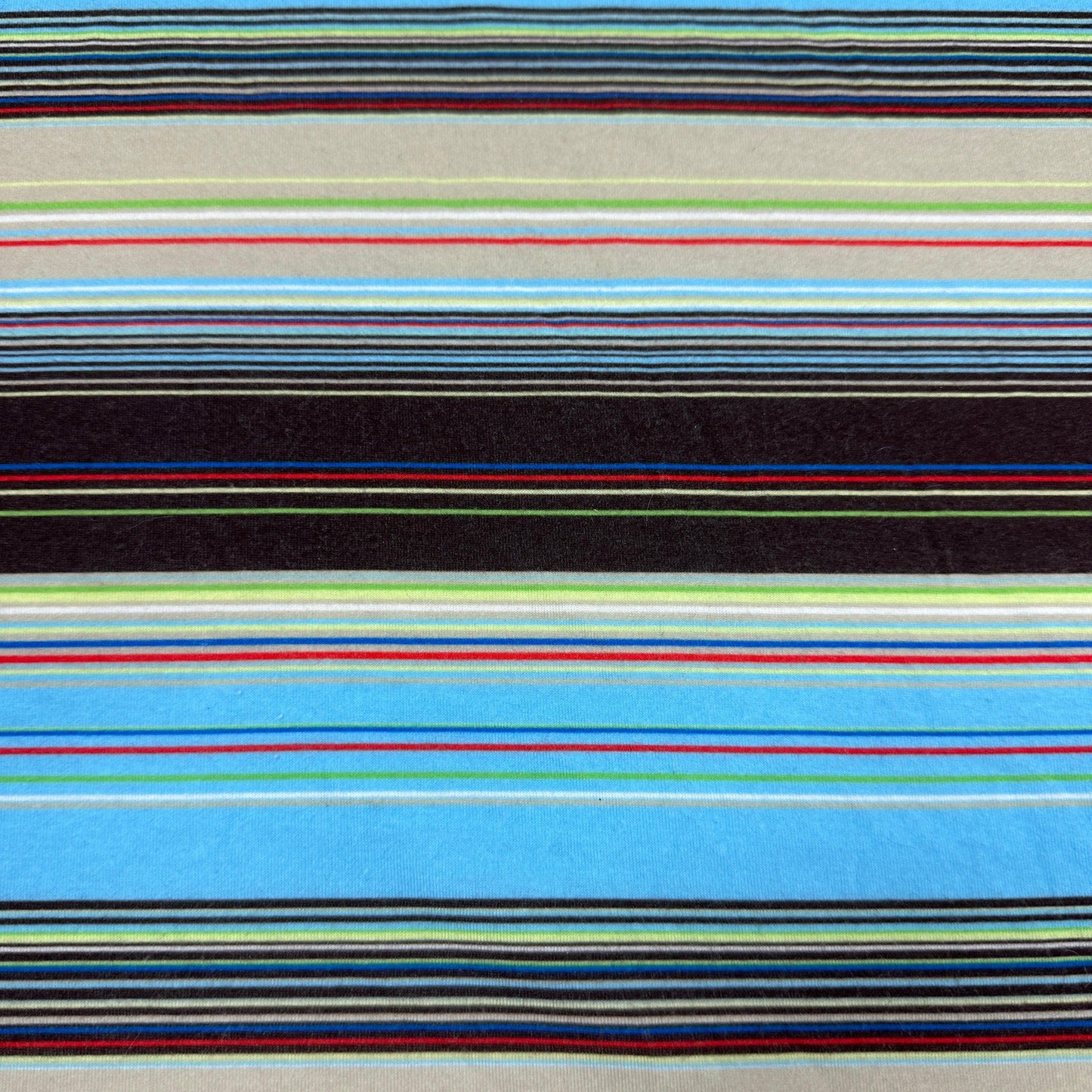Brown and Blue Double Stripe Cotton/Spandex Jersey Fabric - Nature's Fabrics