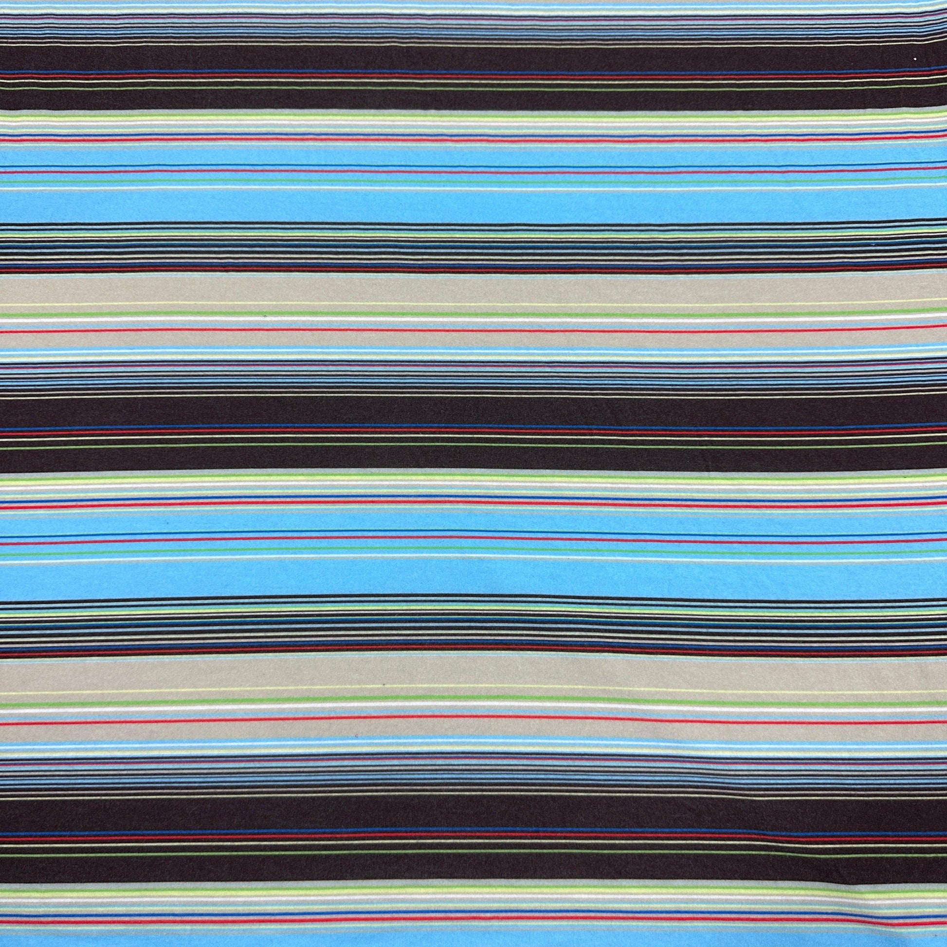 Brown and Blue Double Stripe Cotton/Spandex Jersey Fabric - Nature's Fabrics