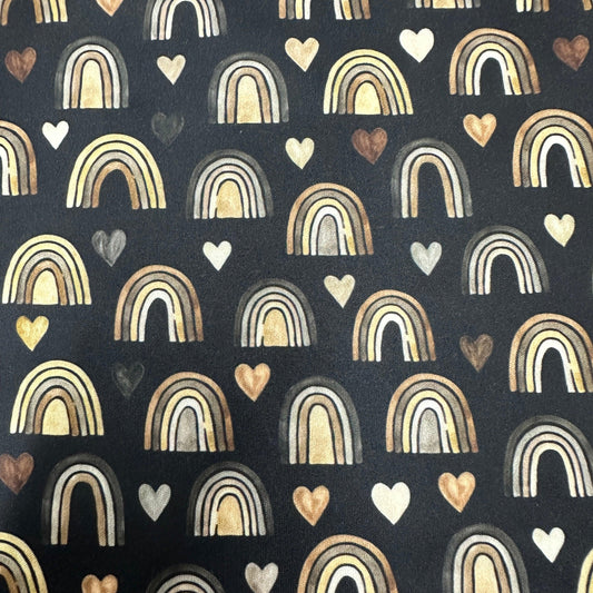 Brown Hearts and Rainbows 1 mil PUL Fabric - Made in the USA - Nature's Fabrics