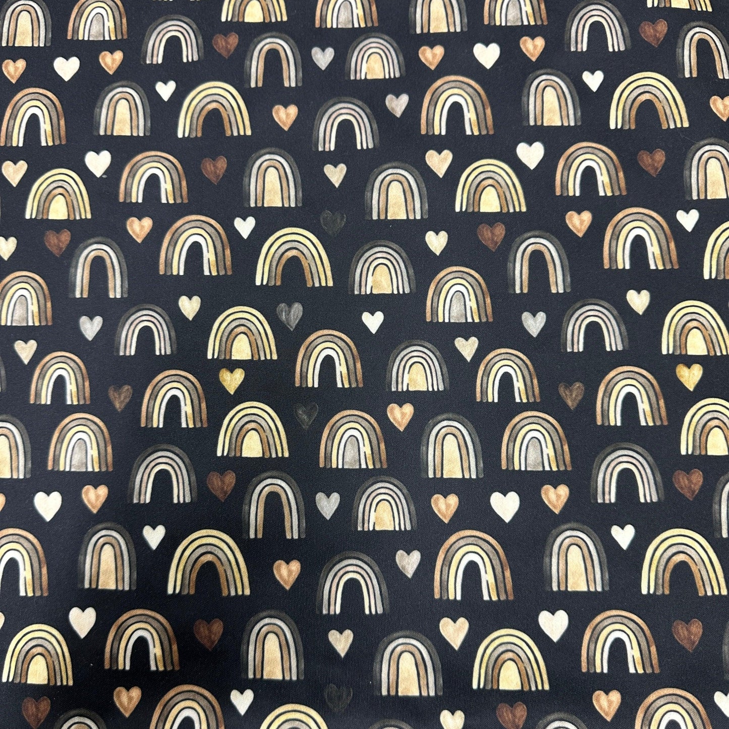 Brown Hearts and Rainbows 1 mil PUL Fabric - Made in the USA - Nature's Fabrics