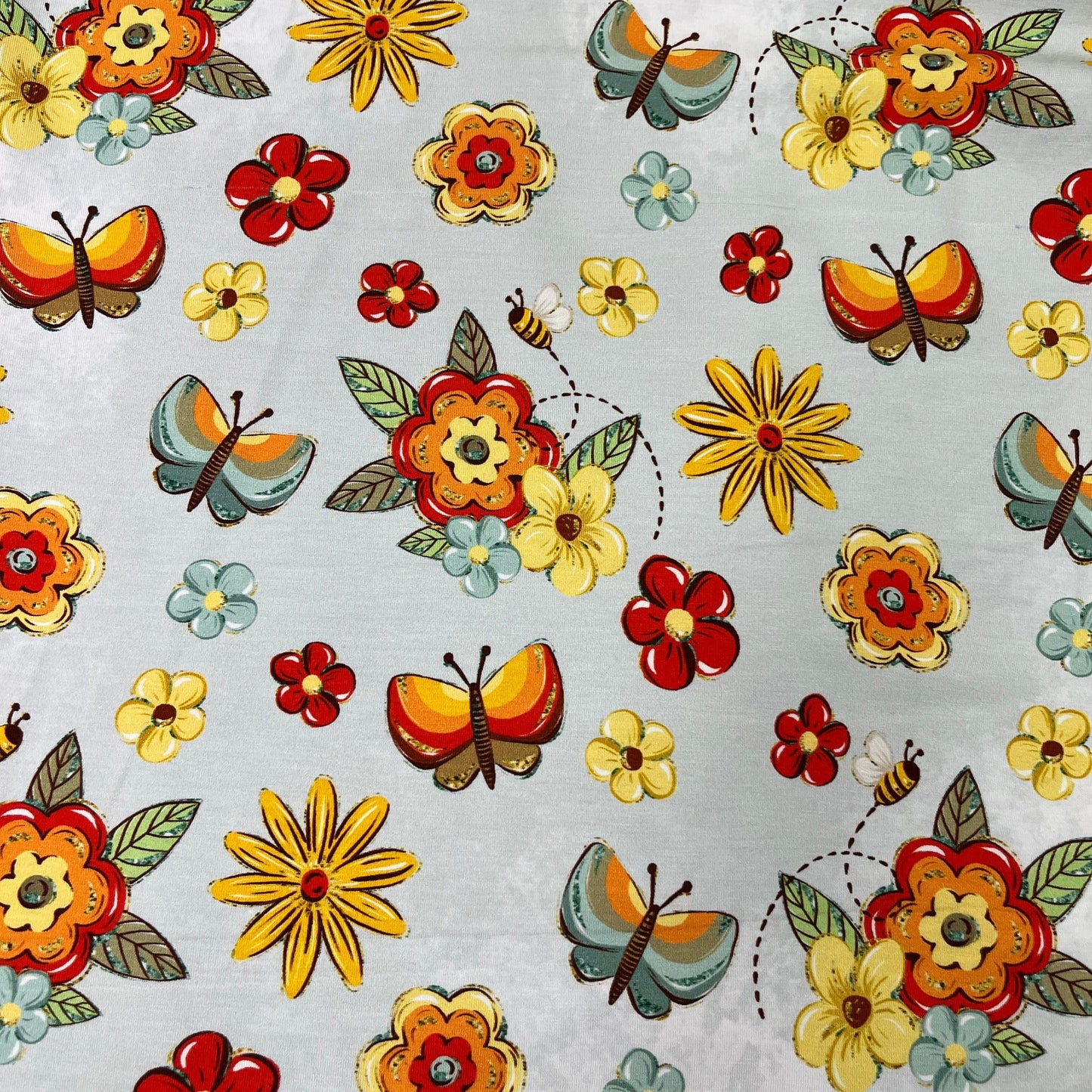 Butterflies and Flowers on Mint Bamboo/Spandex Jersey Fabric - Nature's Fabrics