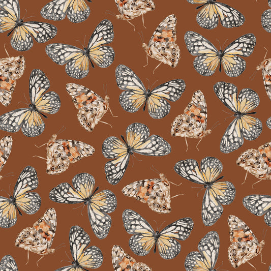 Butterflies on Rust Bamboo/Spandex Jersey Fabric by Natures Fabrics