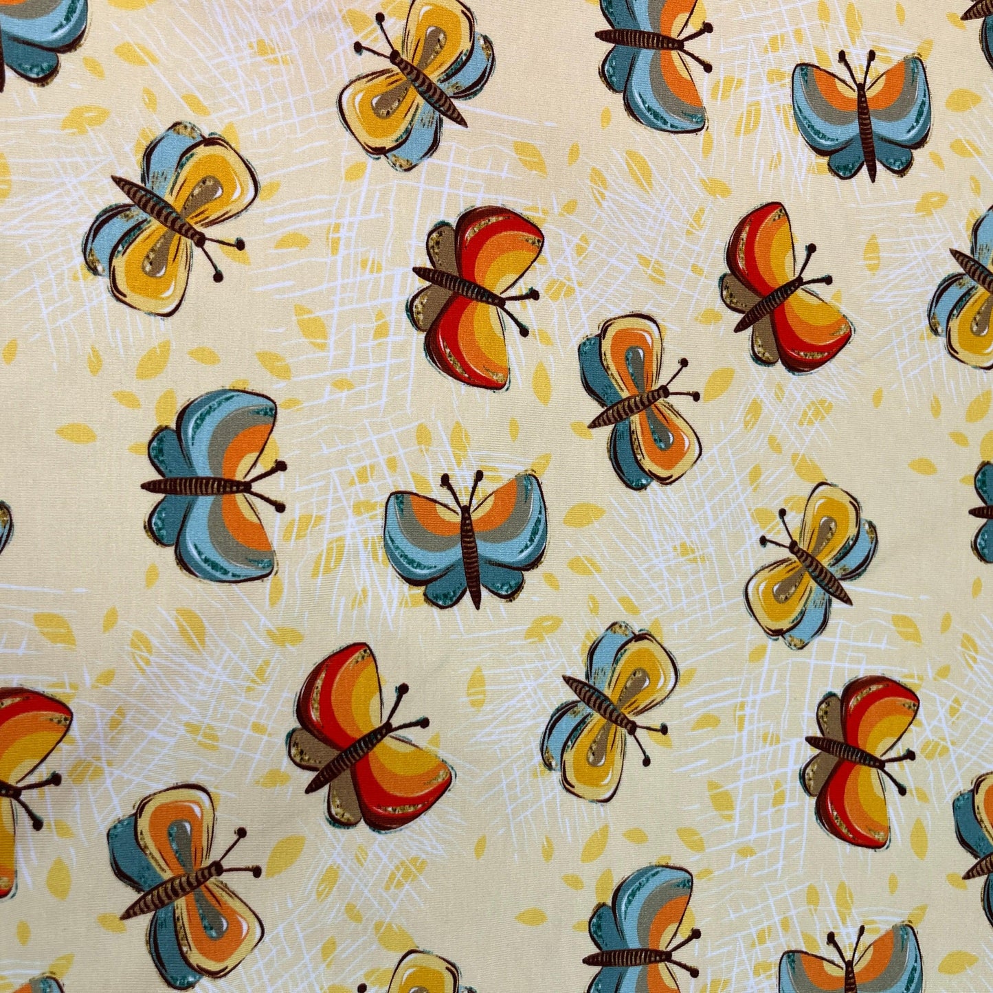 Butterflies on Yellow Bamboo/Spandex Jersey Fabric - Nature's Fabrics