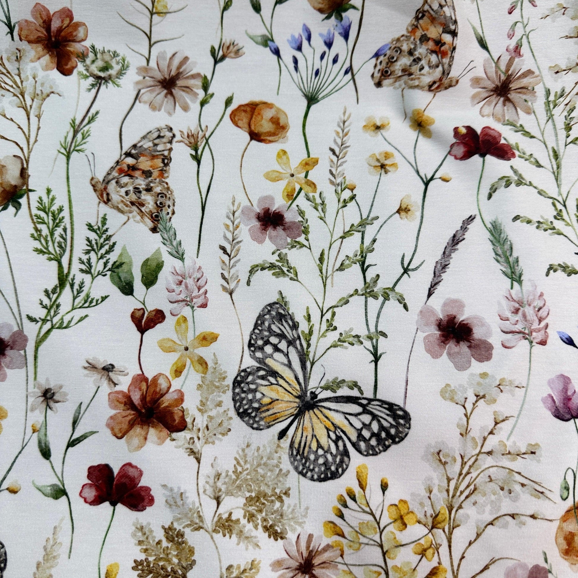 Butterfly Field on Bamboo Stretch French Terry Fabric - Nature's Fabrics