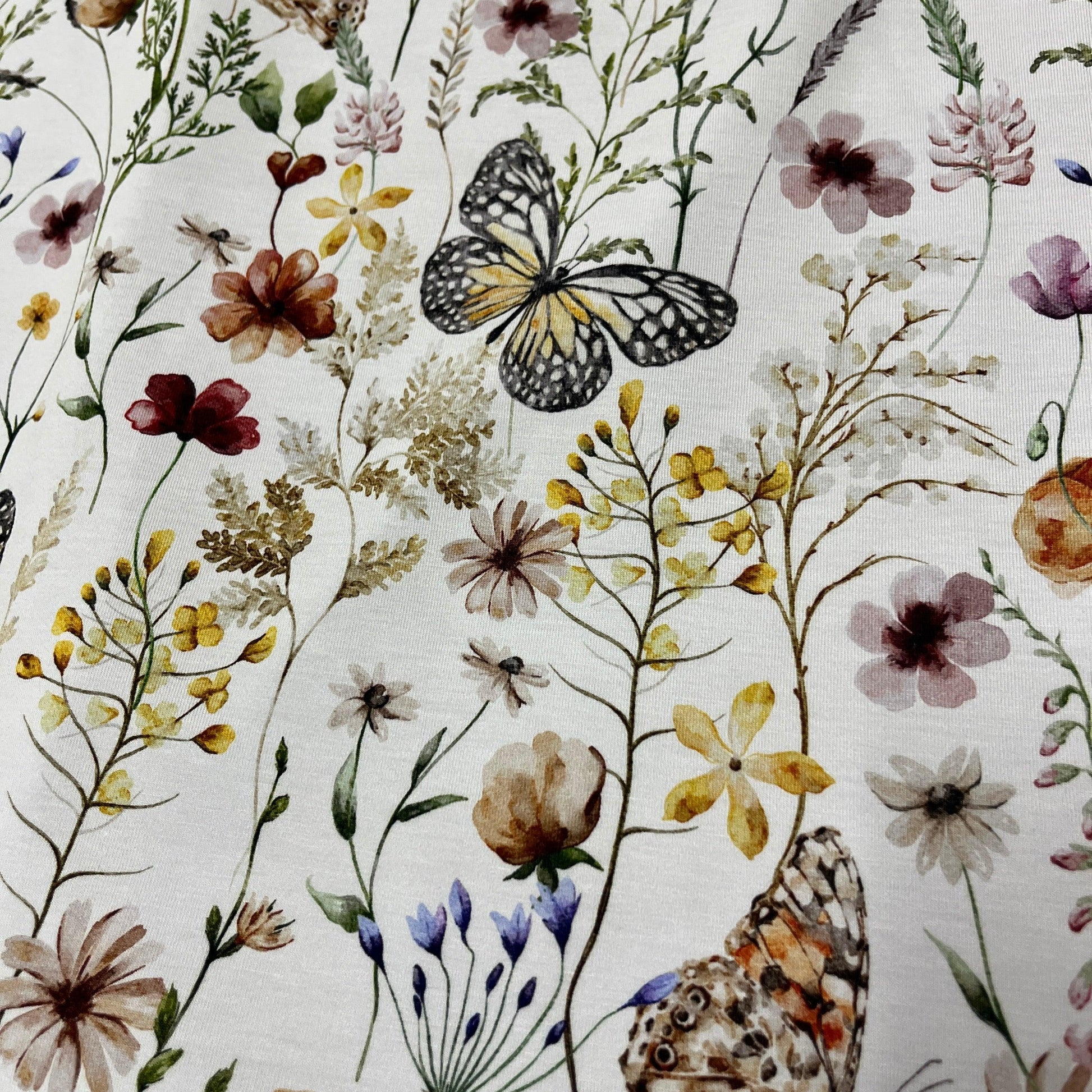 Butterfly Field on Bamboo/Spandex Jersey Fabric - Nature's Fabrics