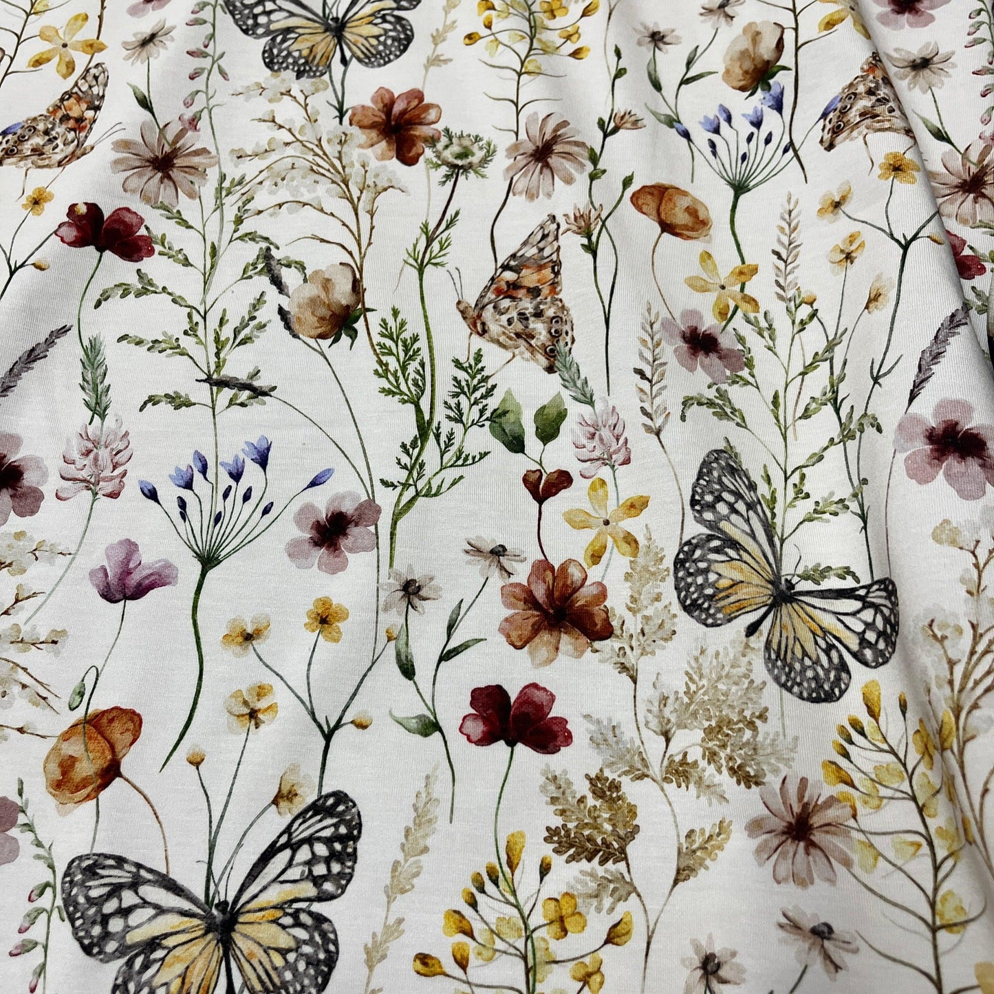 Butterfly Field on Bamboo/Spandex Jersey Fabric - Nature's Fabrics