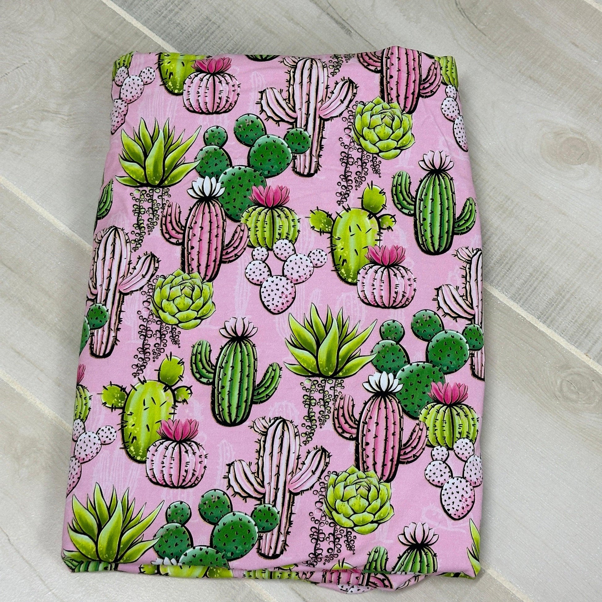 Cactus on Pink Cotton/Spandex Jersey Fabric Bundle #1284 - Nature's Fabrics