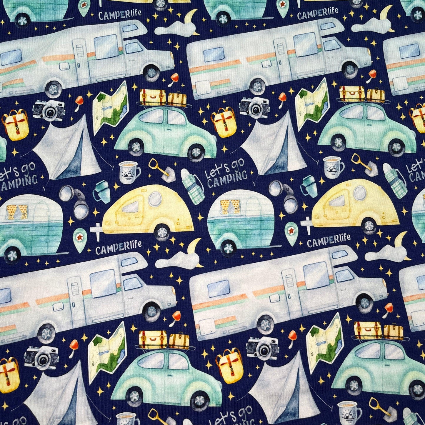 Camper Life on Bamboo/Spandex Jersey Fabric - Nature's Fabrics