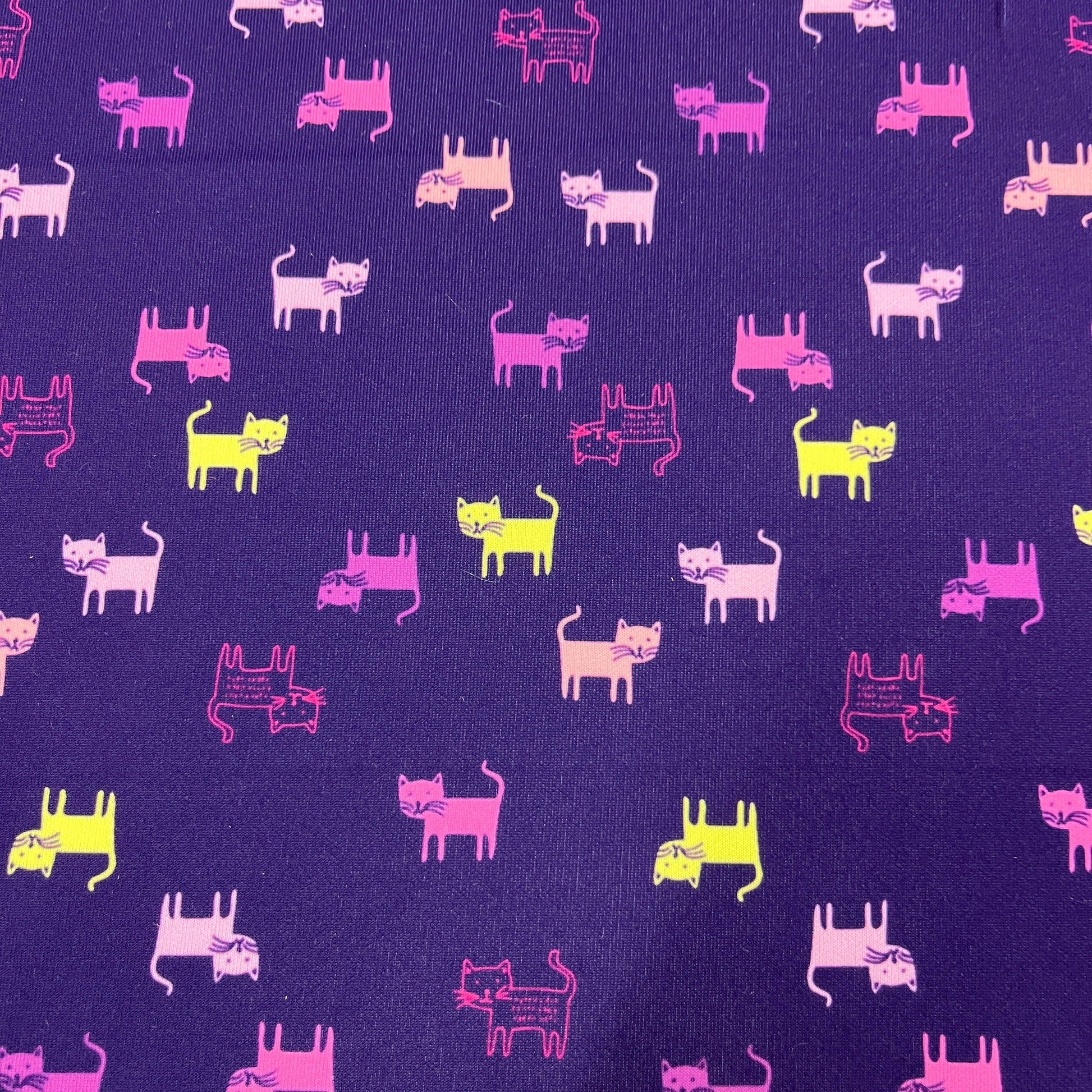 Cats on Purple Athletic Jersey Fabric - Nature's Fabrics