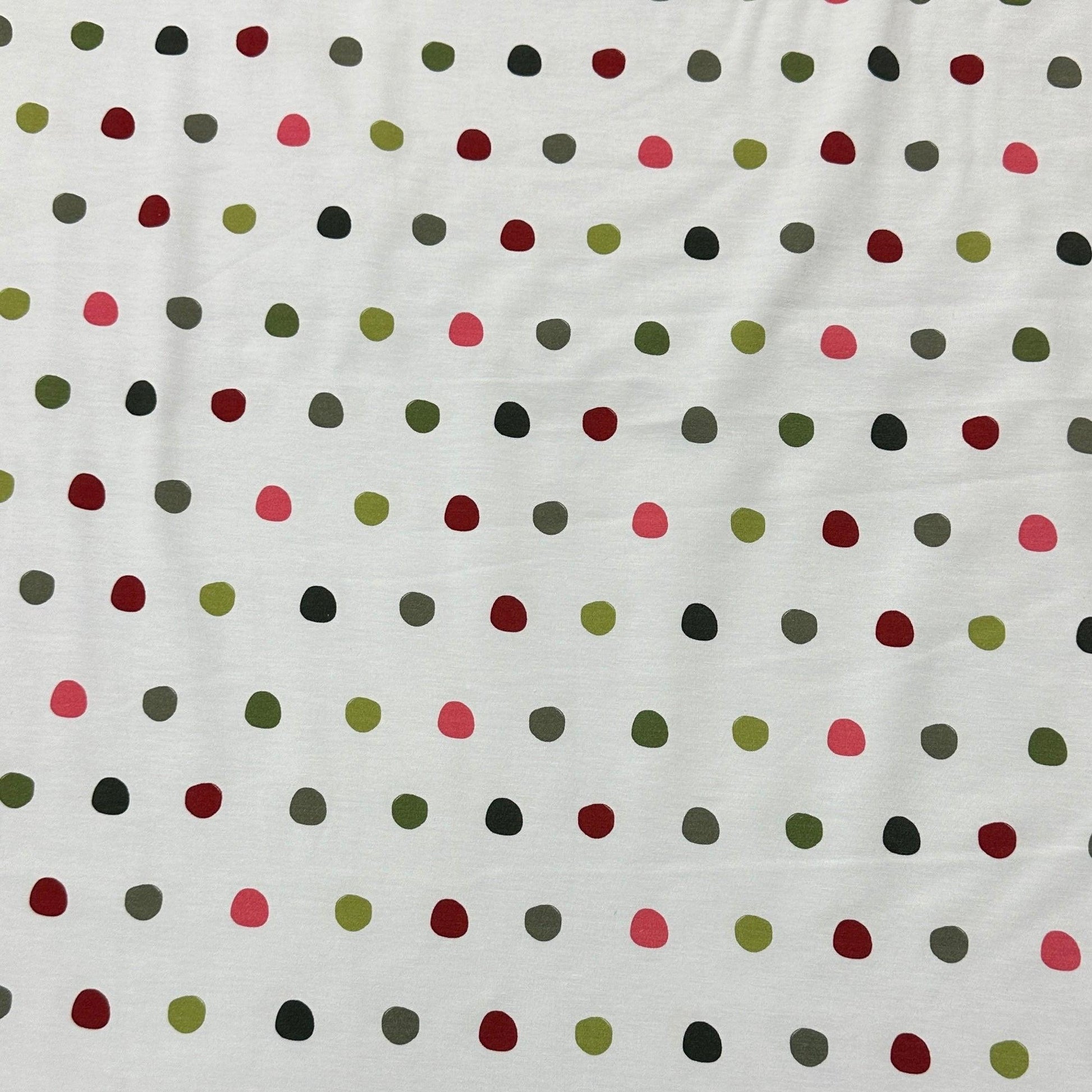 Colorful Dots on White Bamboo/Spandex Jersey Fabric - Nature's Fabrics