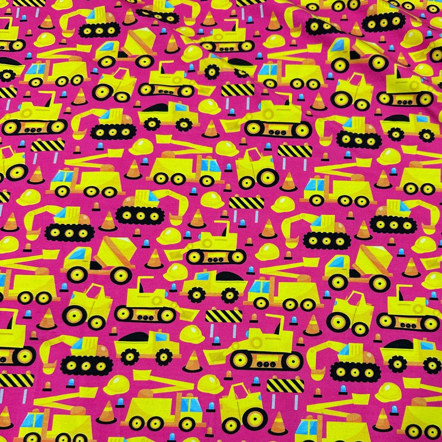 Construction on Bright Pink Cotton/Spandex Jersey - Nature's Fabrics