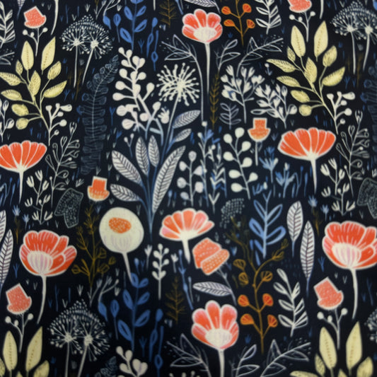 Coral and Navy Floral 1 mil PUL Fabric - Made in the USA - Nature's Fabrics