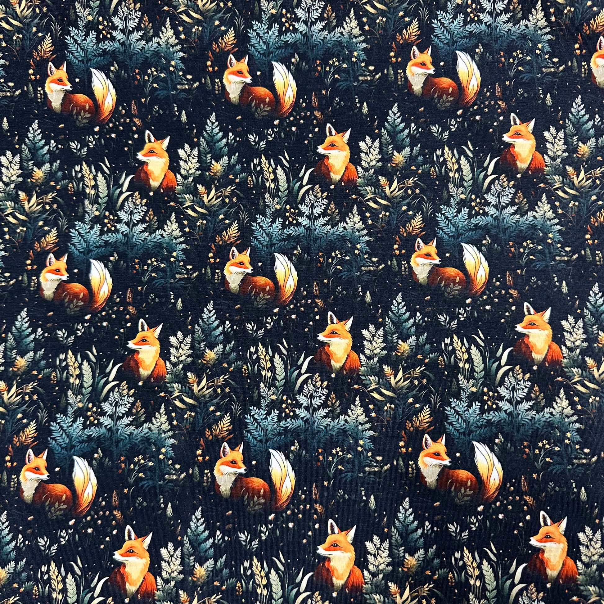 Cottage Foxes on Bamboo/Spandex Jersey Fabric - Nature's Fabrics