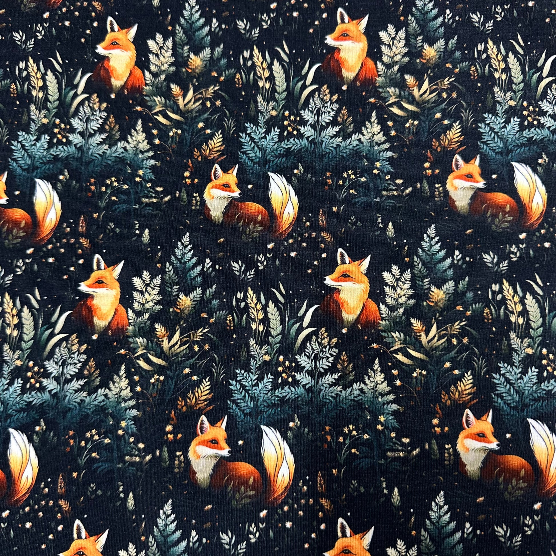 Cottage Foxes on Bamboo/Spandex Jersey Fabric - Nature's Fabrics