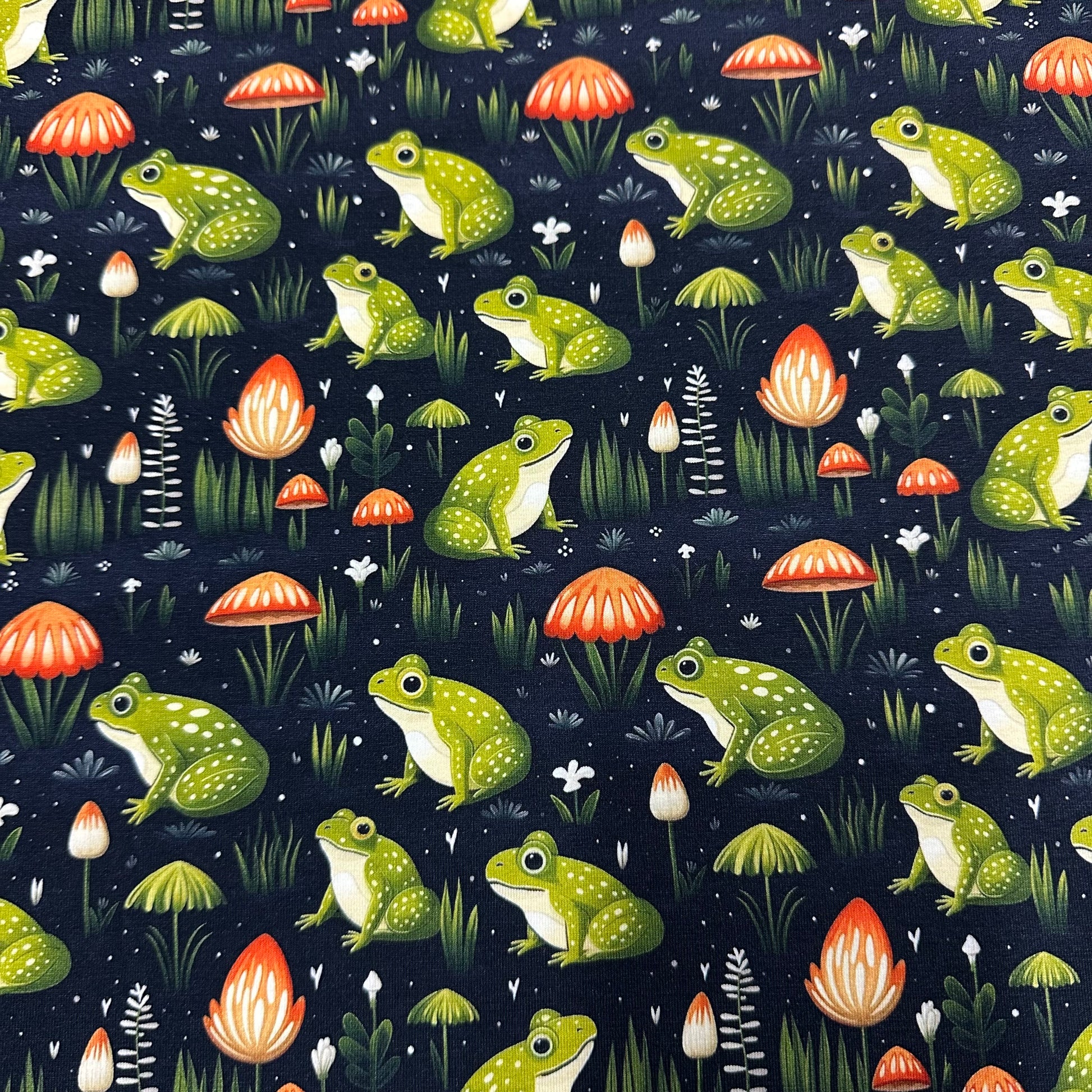 Cottage Frogs on Bamboo/Spandex Jersey Fabric - Nature's Fabrics