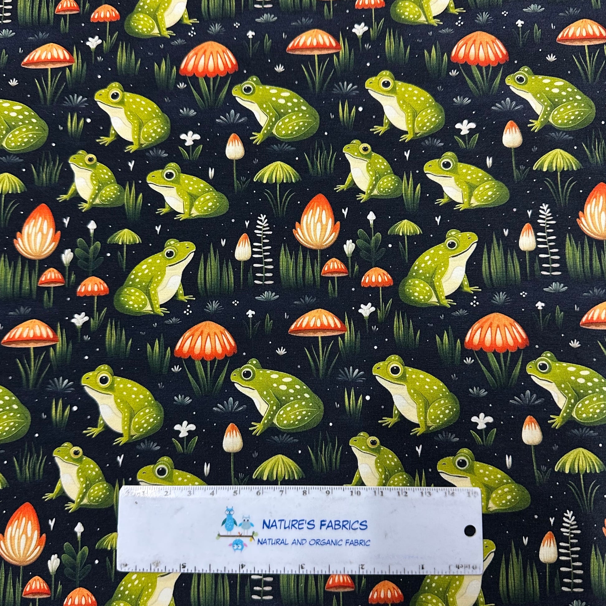 Cottage Frogs on Bamboo/Spandex Jersey Fabric - Nature's Fabrics