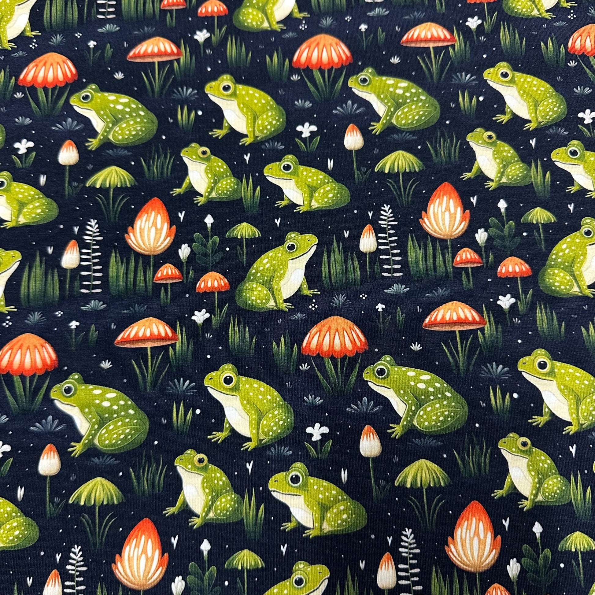 Cottage Frogs on Bamboo/Spandex Jersey Fabric - Nature's Fabrics