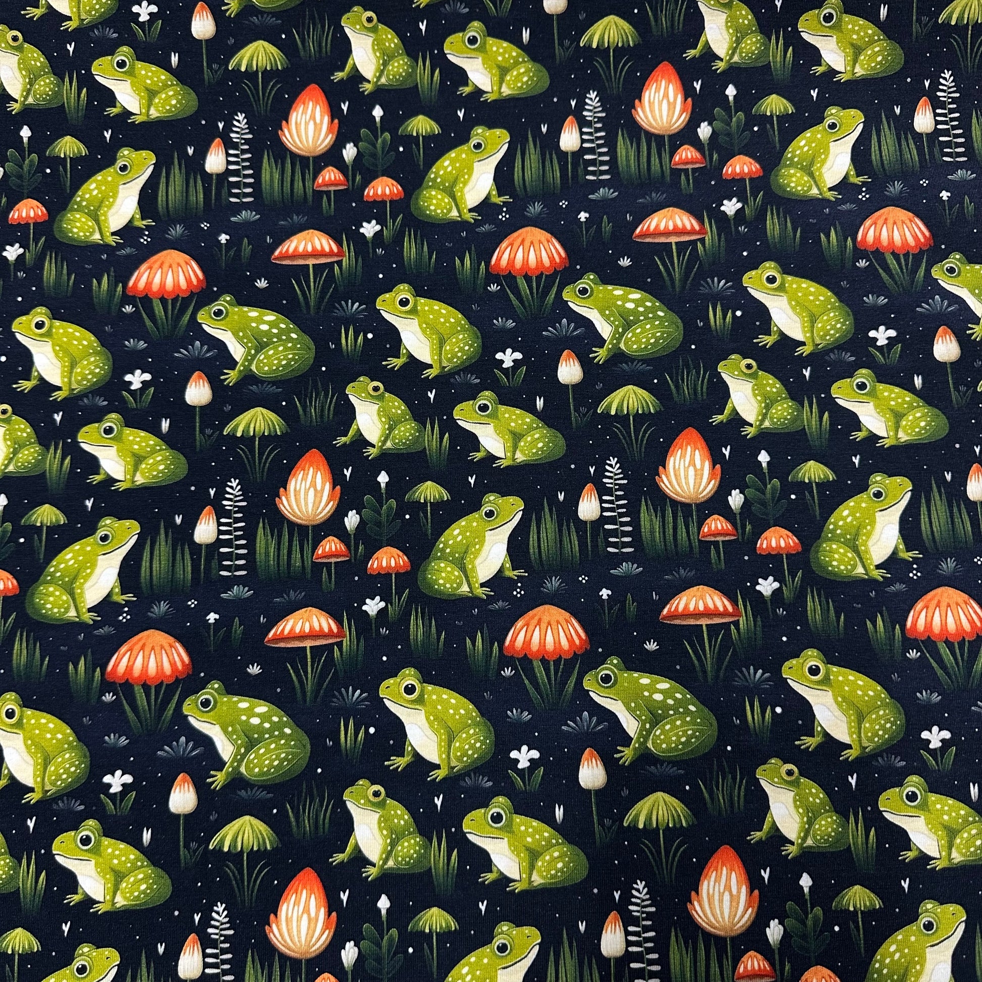 Cottage Frogs on Bamboo/Spandex Jersey Fabric - Nature's Fabrics