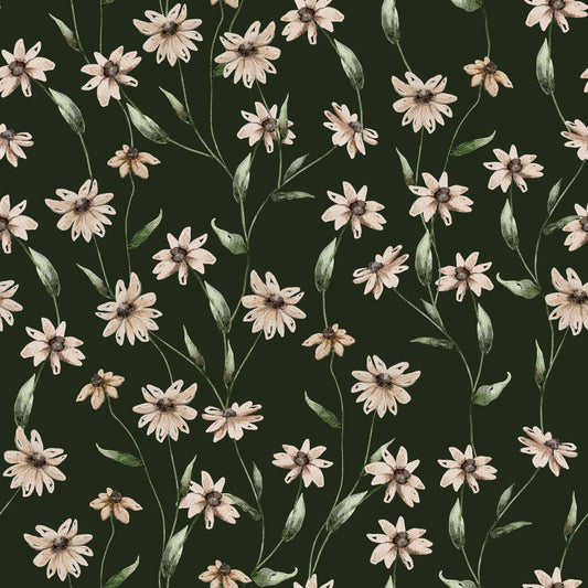 Daisies on Green Bamboo/Spandex Jersey Fabric by Natures Fabrics