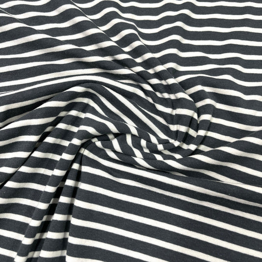 Dark Gray and Natural Stripes on Organic Cotton Rib Knit Fabric - Nature's Fabrics