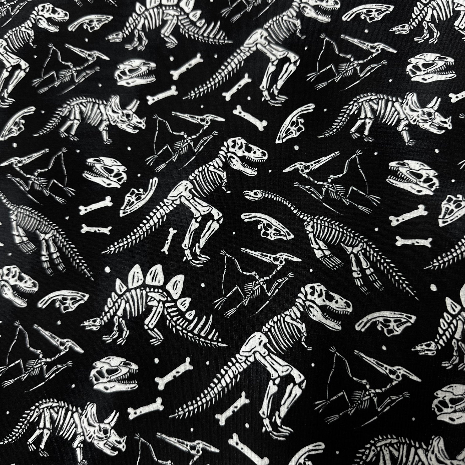 Dino Skeletons on Bamboo/Spandex Jersey Fabric - Nature's Fabrics